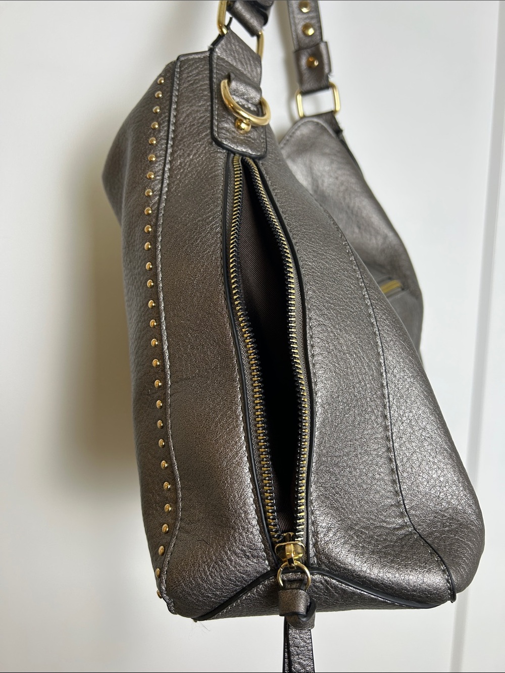 Montana West Studded Metallic Pewter Silver Hobo Shoulder Bag - Picture 7 of 15